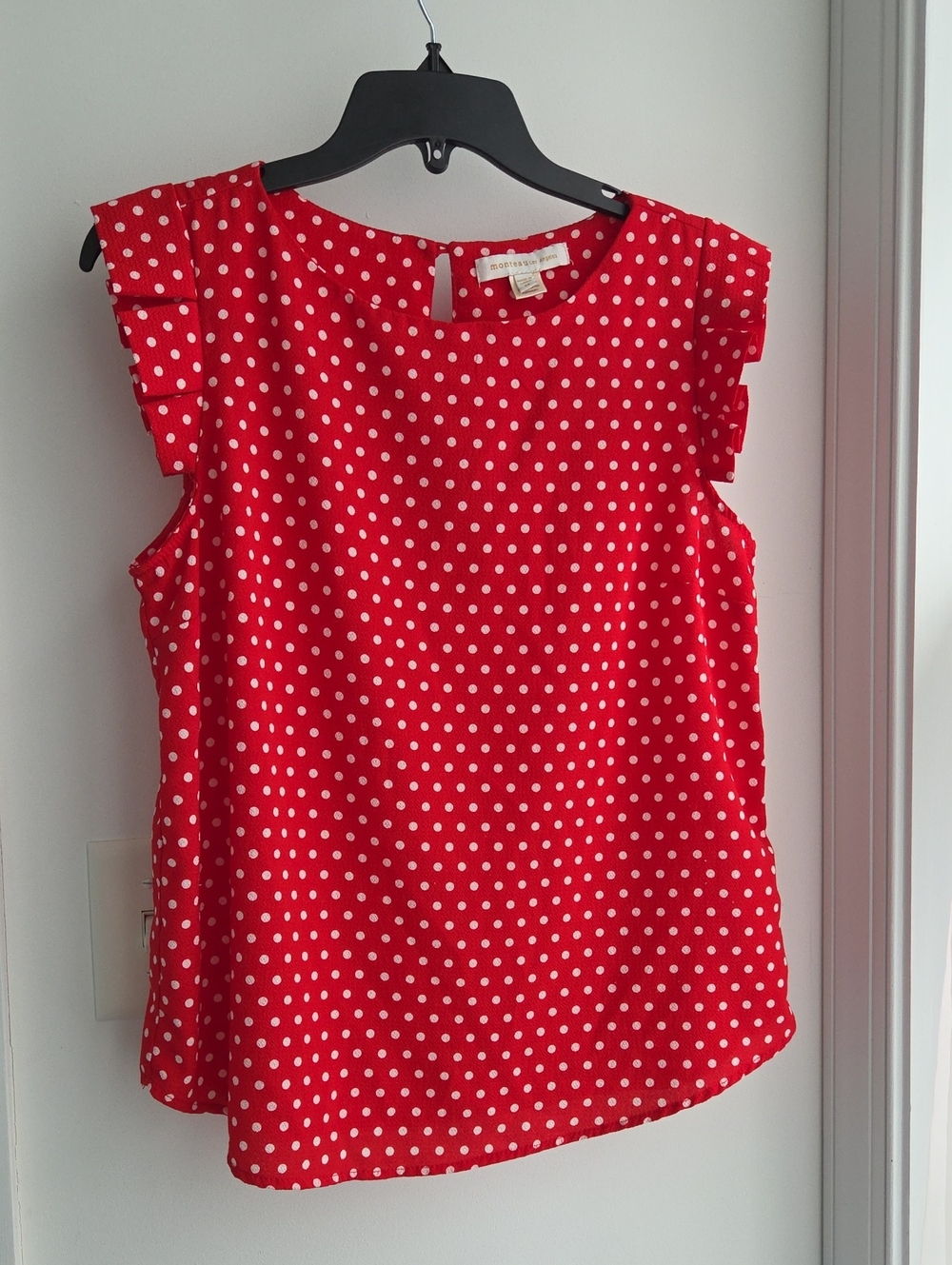 Monteau Red Polka Dot Ruffle Sleeve Blouse